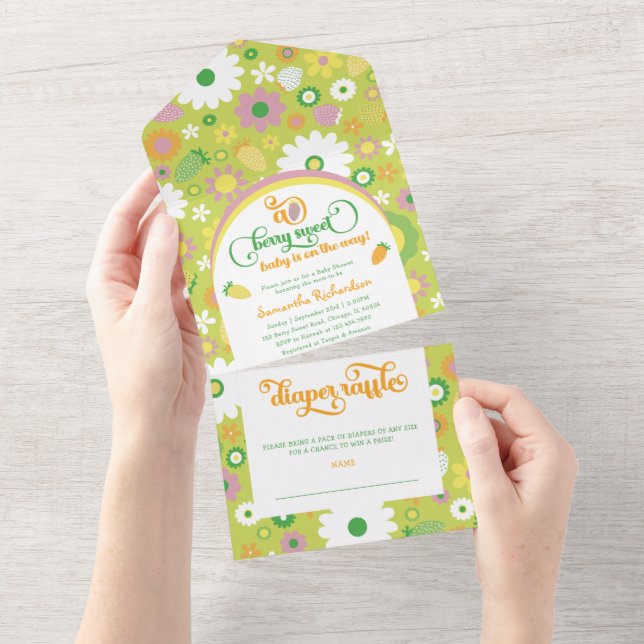 Strawberry Baby Shower And Diaper Raffle All In One Invitation (Tearaway)