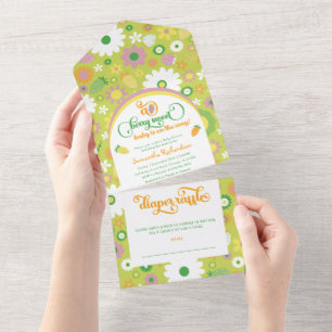 Strawberry Baby Shower And Diaper Raffle All In One Invitation