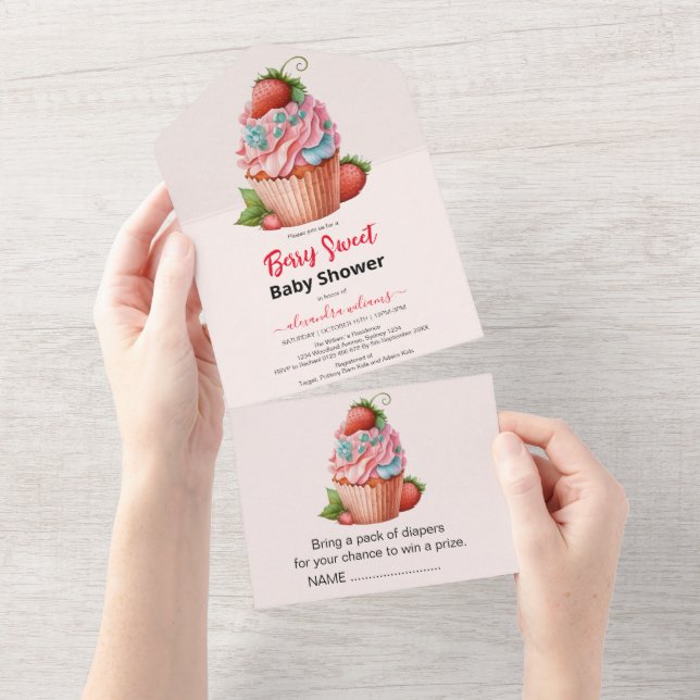 Strawberry Baby Shower Berry Sweet  All In One Invitation (Tearaway)