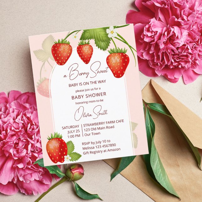 Strawberry baby shower berry sweet budget invite (Creator Uploaded)