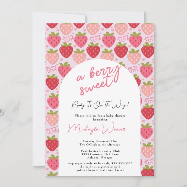 Strawberry Baby Shower Berry Sweet Invitation (Front)