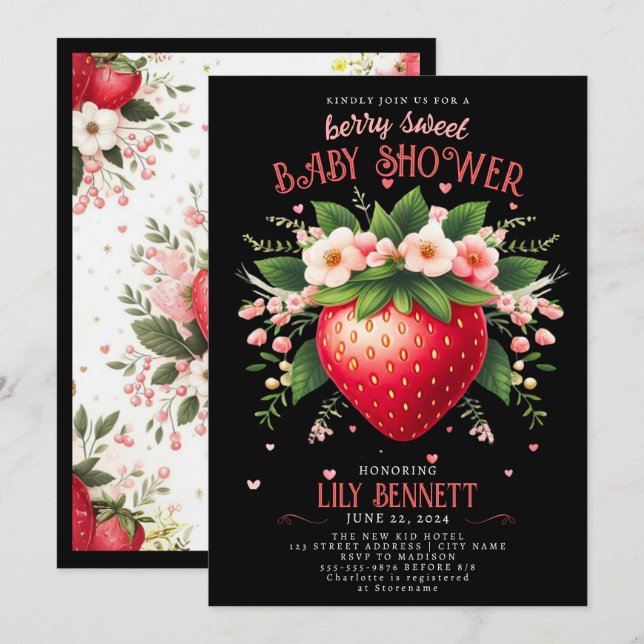 Strawberry Baby Shower | Berry Sweet Invitation (Front/Back)
