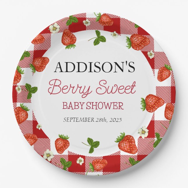 Strawberry Baby Shower | Berry Sweet Paper Plate (Front)