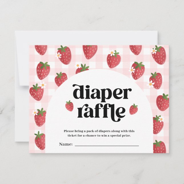 Strawberry Baby Shower Diaper Raffle Card (Front)