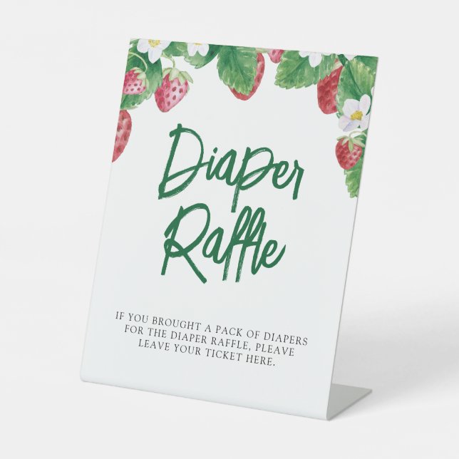 Strawberry Baby Shower Diaper Raffle Pedestal Sign (Front)