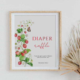 Strawberry Baby Shower Diaper Raffle  Poster