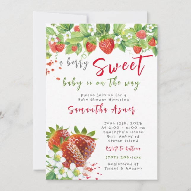 Strawberry Baby Shower Girl Invitation (Front)