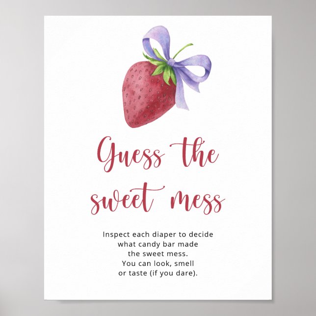 Strawberry baby shower - guess the mess poster (Front)