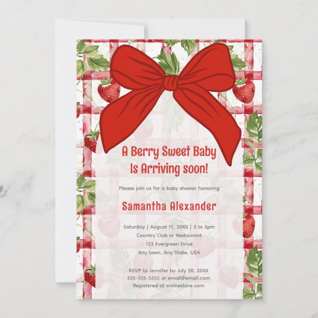Strawberry baby shower invitation (Front)