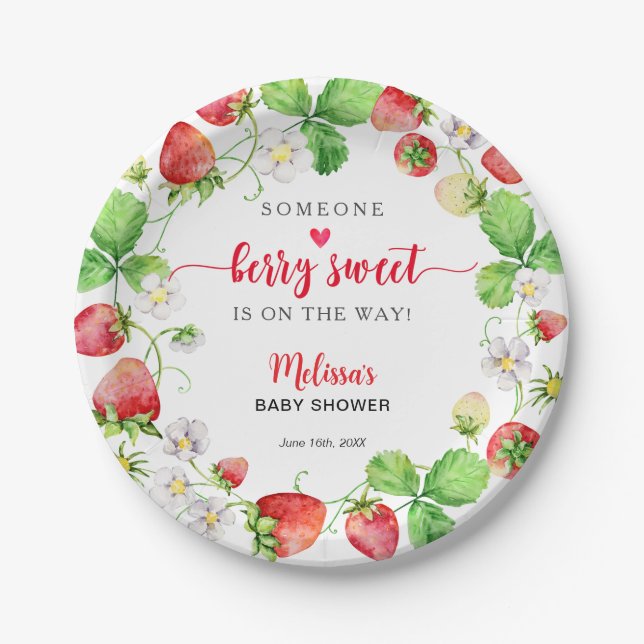 Strawberry Baby Shower Paper Plate (Front)