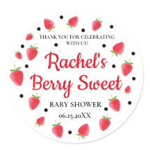 Strawberry Baby Shower Stickers, Strawberry Theme 