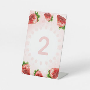 Strawberry Baby Shower Table Number Pedestal Sign