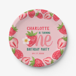 Strawberry Baby Turning One 1st Birthday Party Paper Plate