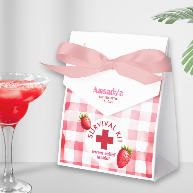Strawberry Bachelorette Sweet Relief Survival Kit  Favor Box (Bachelorette party hangover Survival kit retro strawberry sweet relief inside favor box guest gift )