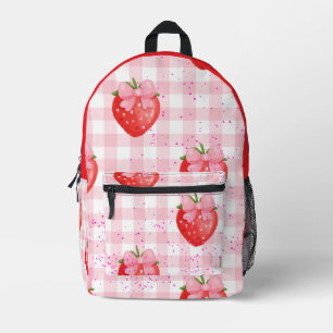 strawberry back to school pink and red  printed backpack