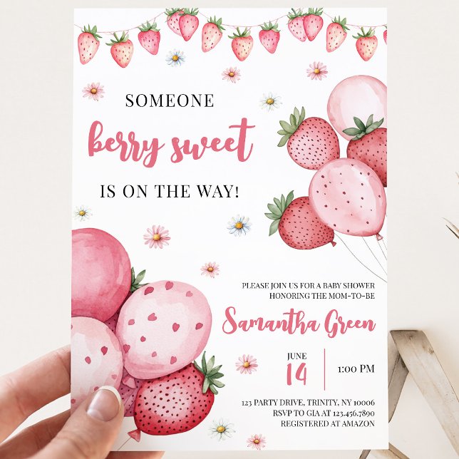 Strawberry Balloon Baby Shower Invitation (Creator Uploaded)