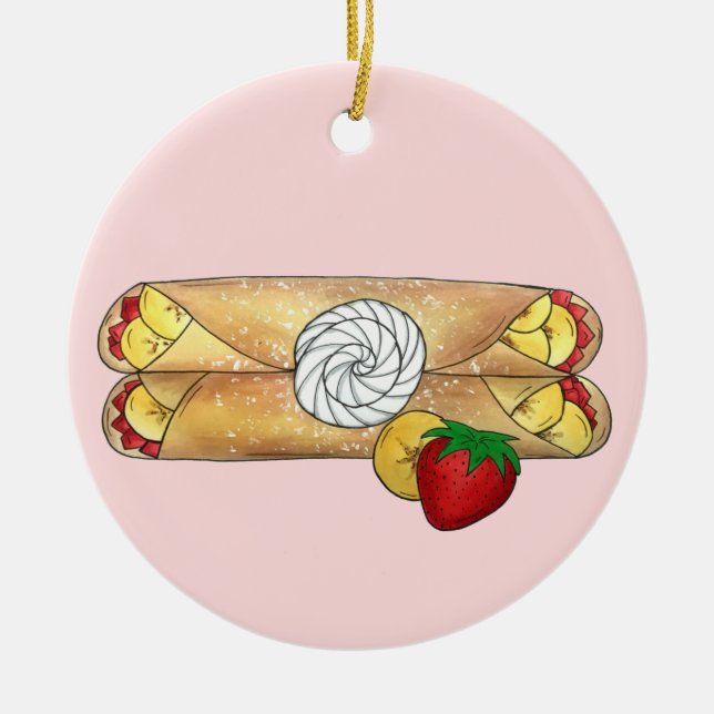 Strawberry Banana Crêpe Pancake French Food Crepes Ceramic Ornament (Front)