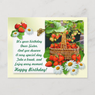 Strawberry Basket ~ Sister Birthday Postcard
