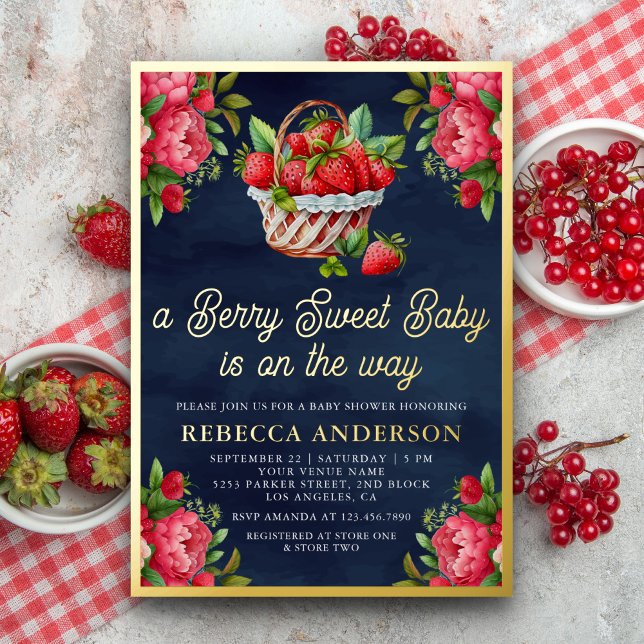 Strawberry Basket Sweet Baby Shower Navy Blue Gold (Creator Uploaded)