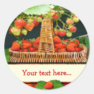 Strawberry Basket  ~ Your Text Round Sticke Classic Round Sticker
