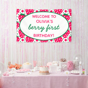Strawberry Berry 1st Girl Birthday Welcome Banner