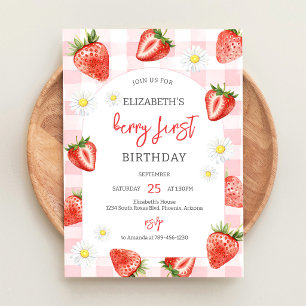 Strawberry Berry First 1st Birthday Invitation