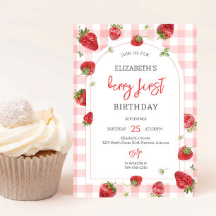 Strawberry Berry First 1st Birthday Invitation