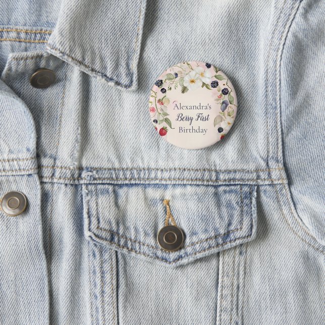  Strawberry Berry First 1st Birthday Party  2 Inch Round Button (In Situ)