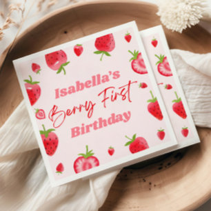 Strawberry Berry First 1st Birthday Party Napkin