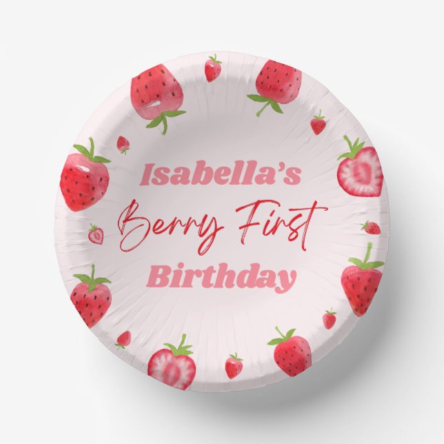 Strawberry Berry First 1st Birthday Party Paper Plate (Front)