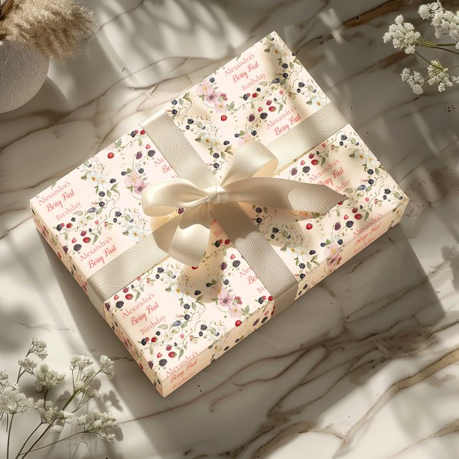  Strawberry Berry First 1st Birthday Party  Wrapping Paper (Creator Uploaded)