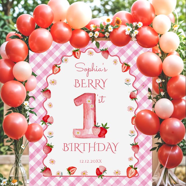 Strawberry Berry First 1st Birthday Wavy Tapestry (Creator Uploaded)