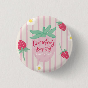 Strawberry Berry First Birthday 1 Inch Round Button