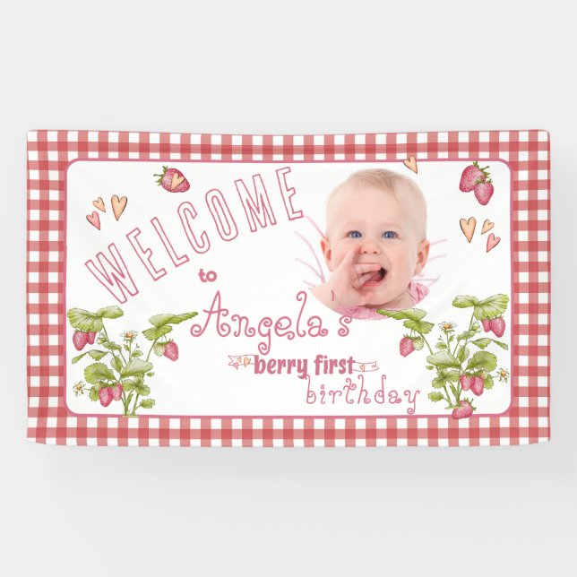 Strawberry Berry First Birthday Banner (Horizontal)
