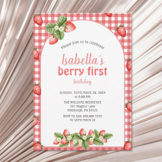 Strawberry Berry First Birthday Berry Weet Invitation