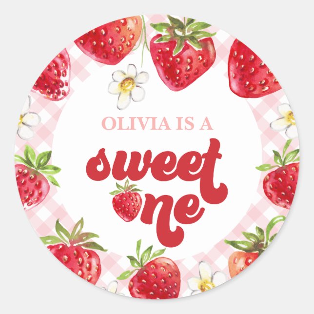 Strawberry Berry First Birthday Classic Round Sticker (Front)