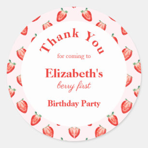 Strawberry Berry First Birthday  Classic Round Sticker