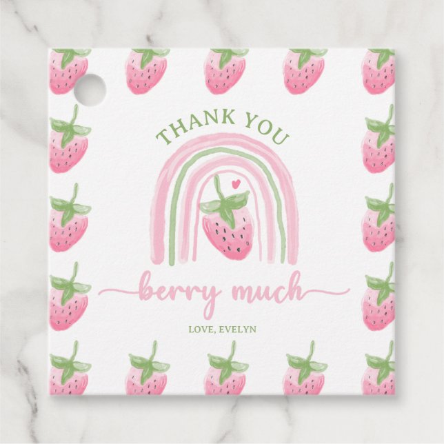 Strawberry Berry First Birthday Favour Tags (Front)