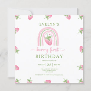 Strawberry Berry First Birthday Invitation