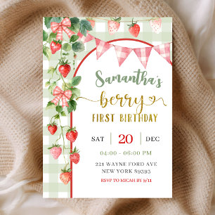 Strawberry Berry First Birthday Invitation