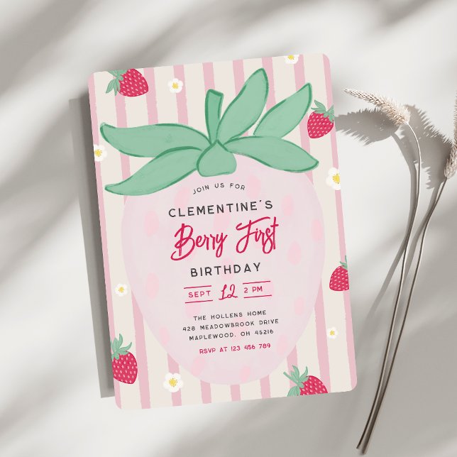 Strawberry Berry First Birthday Invitation (Creator Uploaded)