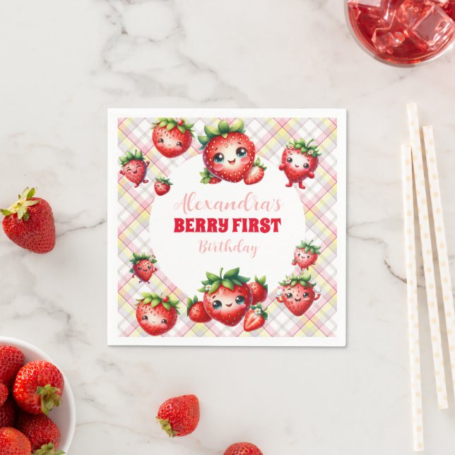 Strawberry Berry First Birthday Napkin (Insitu)