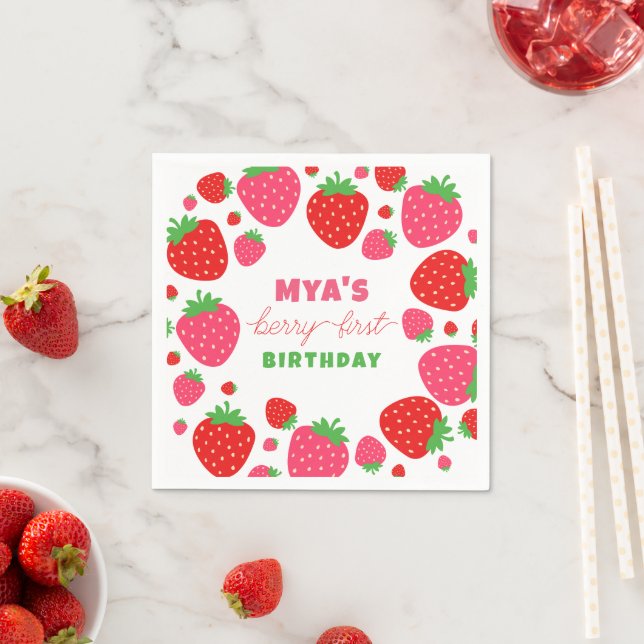 Strawberry Berry First Birthday Paper Napkins (Insitu)