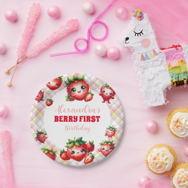 Strawberry Berry First Birthday Paper Plate (Party)