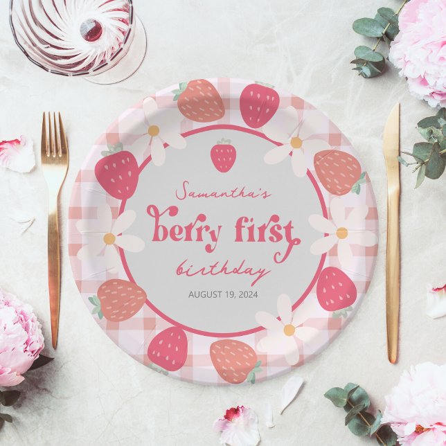 Strawberry Berry First Birthday Paper Plate (Creator Uploaded)