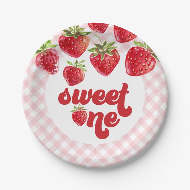 Strawberry Berry First Birthday Paper Plates (Front)