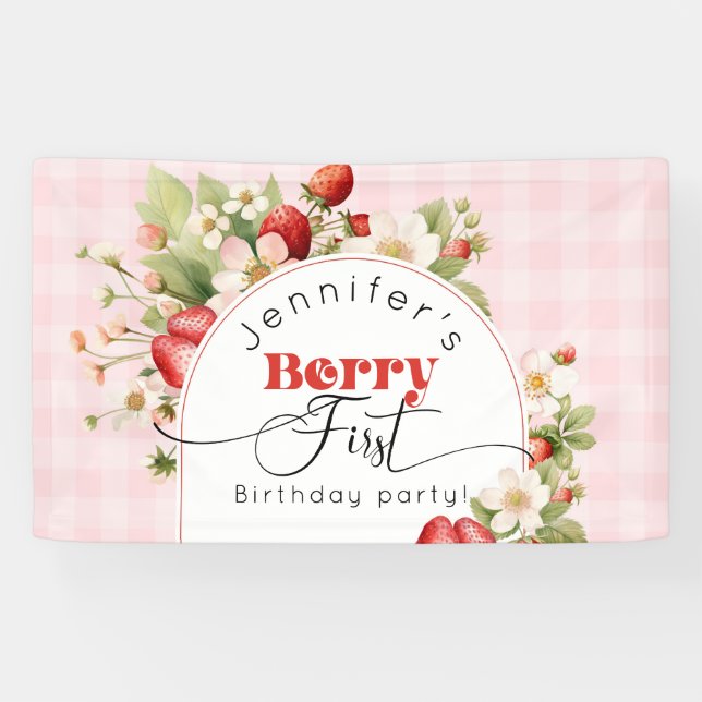 Strawberry berry first birthday party banner (Horizontal)