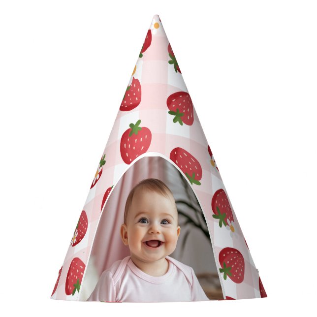 Strawberry Berry First Birthday Party Hat: Hat (Front)