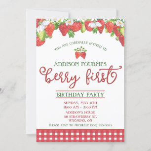 Strawberry, Berry First Birthday Party Invitation
