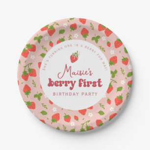 Strawberry Berry First Birthday Party Paper Plate